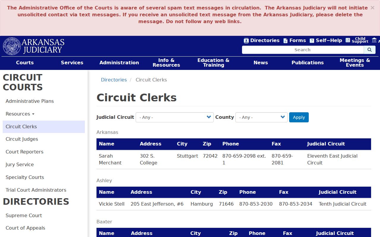 Arkansas circuit clerk directory for Miller County case search support