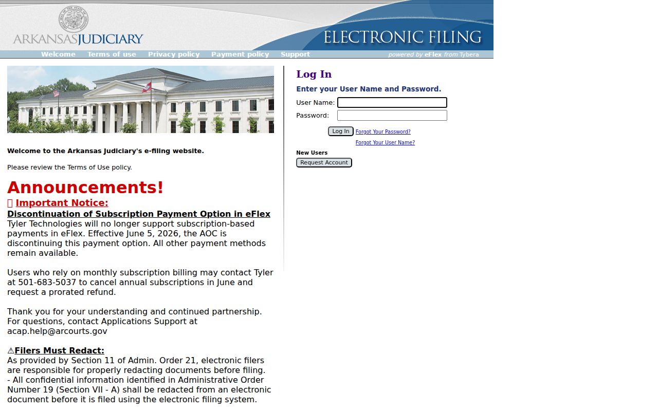 Arkansas eFlex filing portal contrasted with Miller County case search