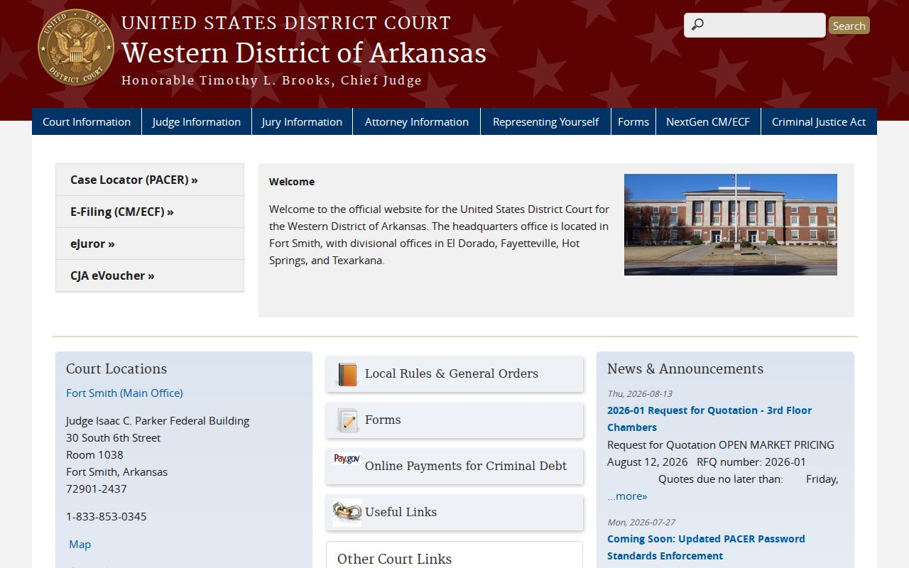 Western District of Arkansas website for federal Fouke case routing